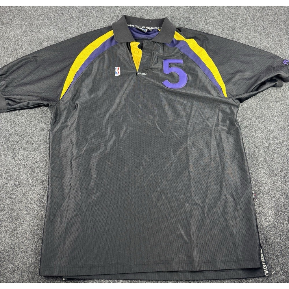 FUBU NBA Athletic Polo Shirt Mens XXL Black Lakers Style #5 Jersey
